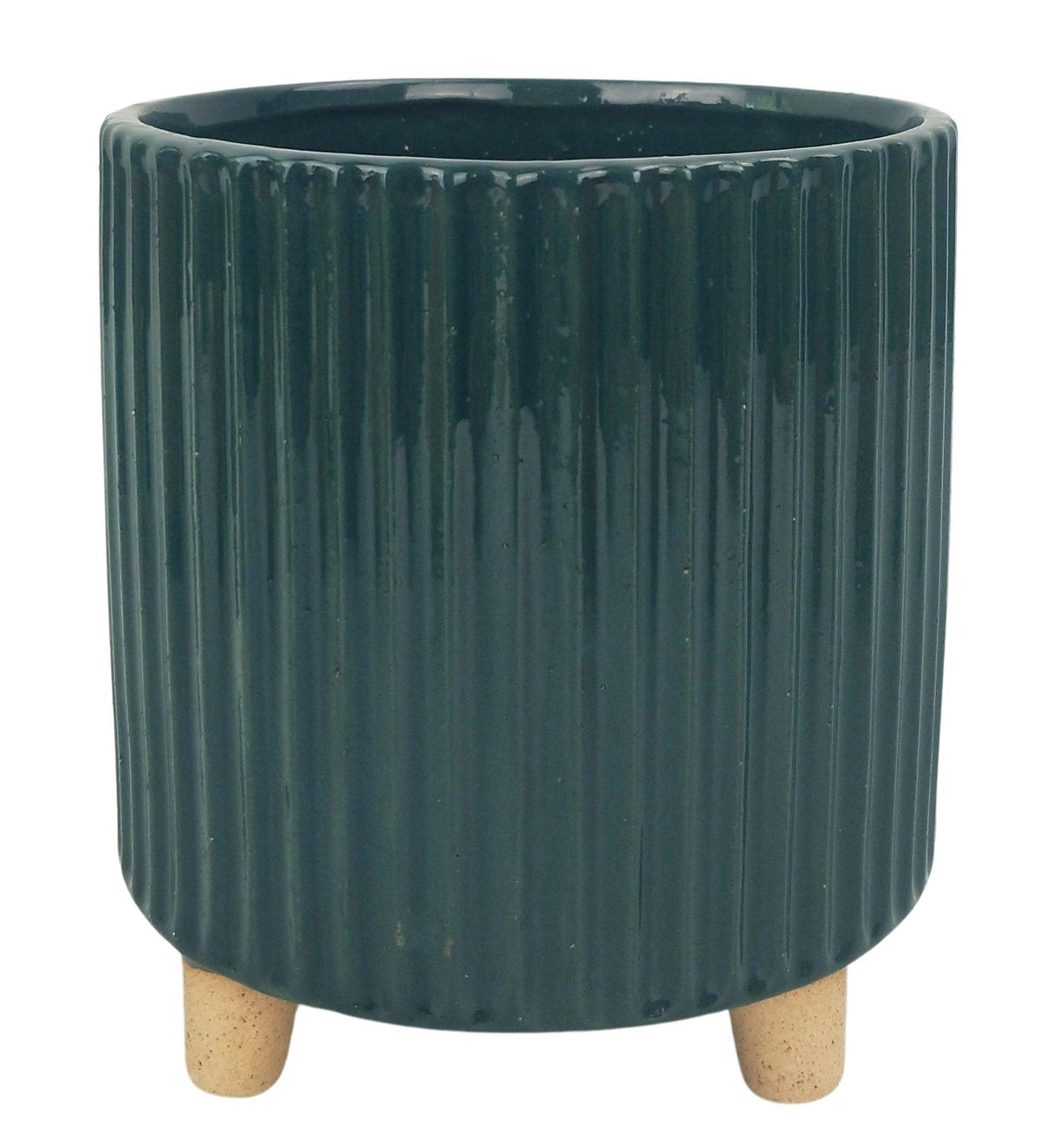 Ribbed Teal Planter with Legs - Plant Homewares &amp; Lifestyle